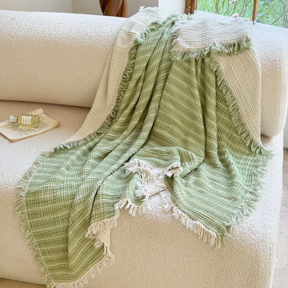 Lightweight Cotton Muslin Blanket for Year-Round Comfort – Meadow Green