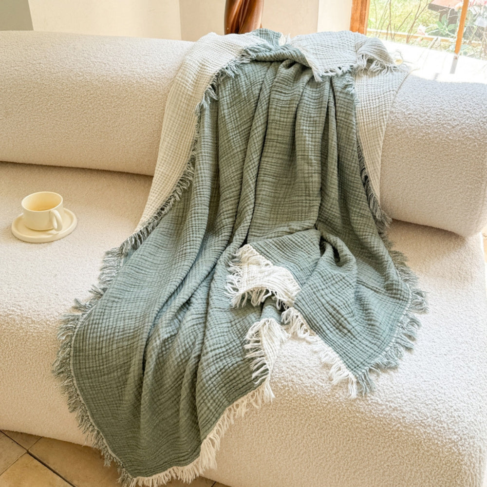 Lightweight Cotton Muslin Blanket for Year-Round Comfort – Sage Leaf