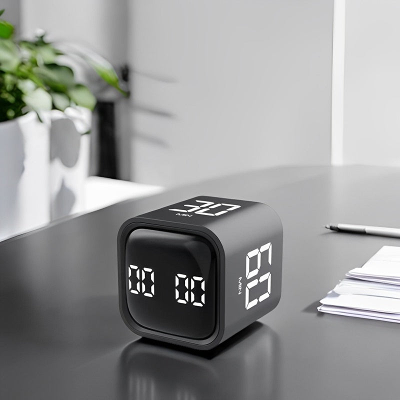 Gravity Sensing Timer Cube with LED Display and Smart Features – Black