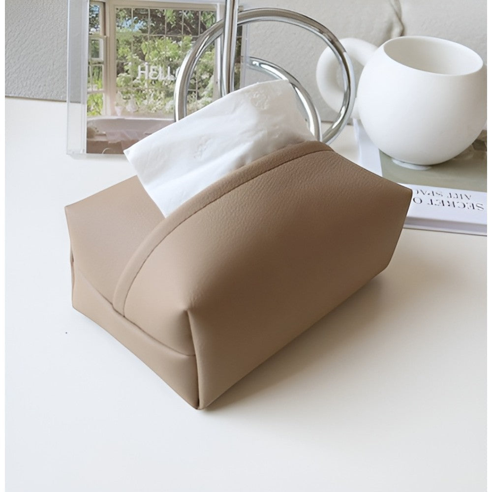 Chic PU Leather Tissue Holder for Any Setting – Taupe