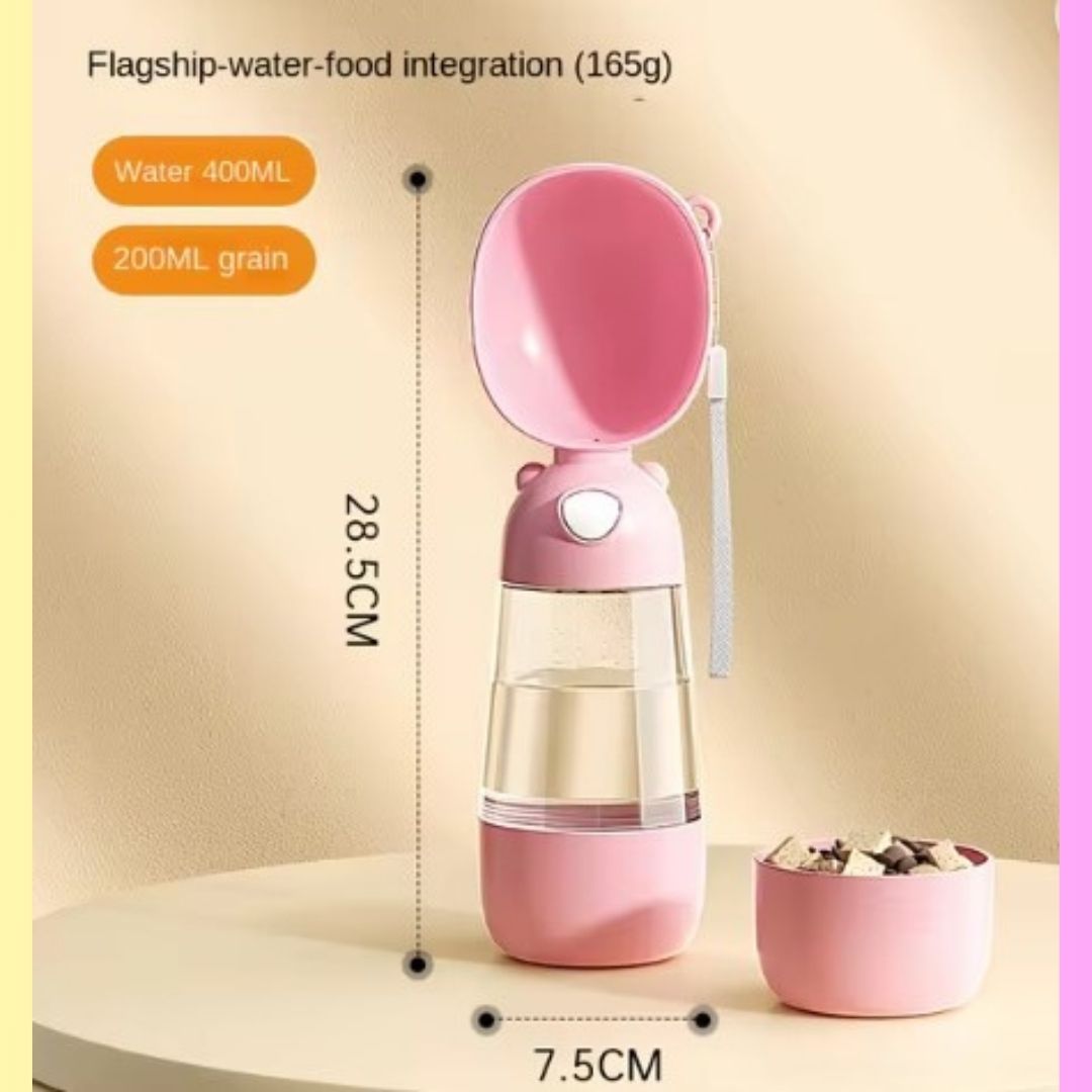 Portable Bottle for Pet Food and Water – Pink