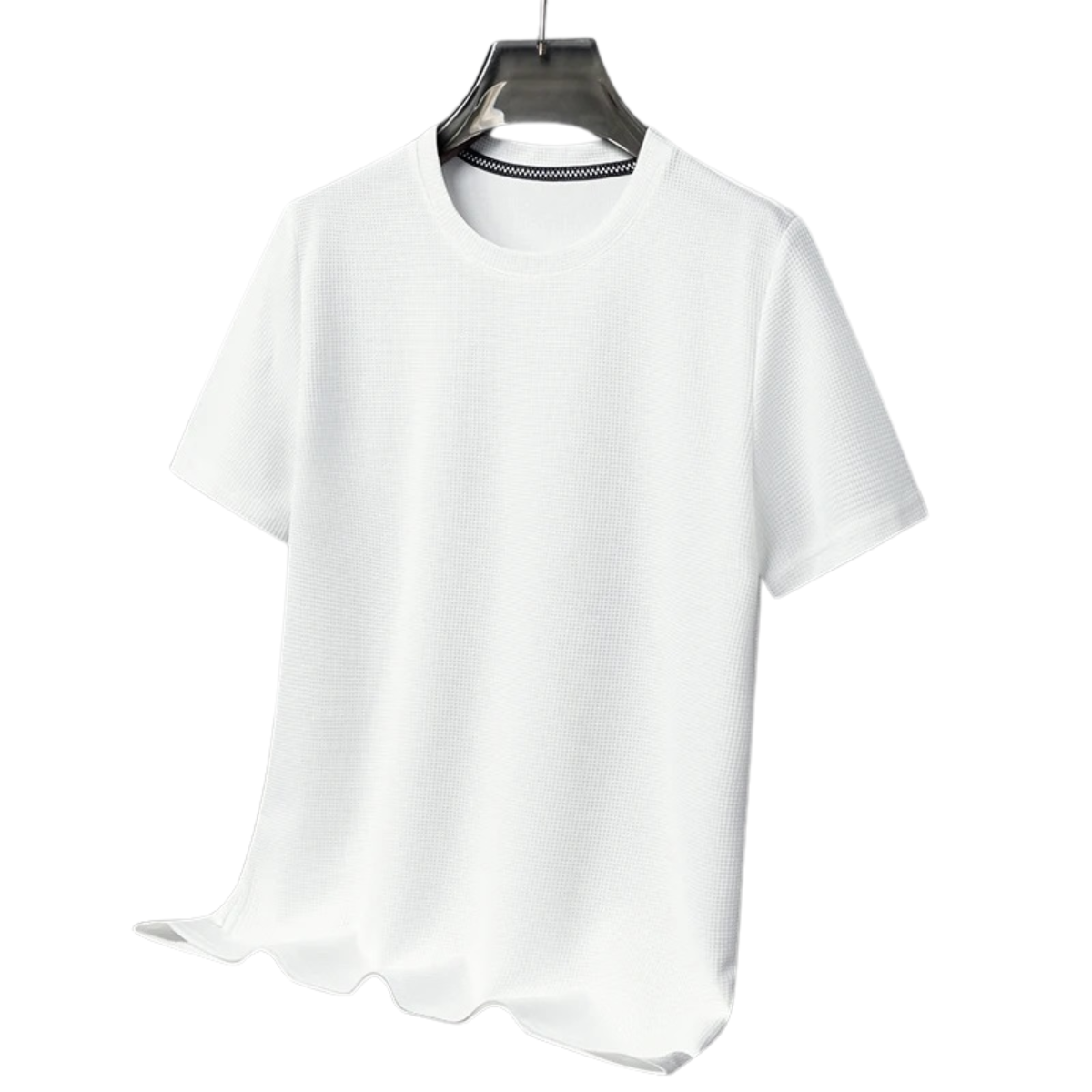 Men's Short Sleeve T-Shirt with Round Neck in Waffle Texture – White