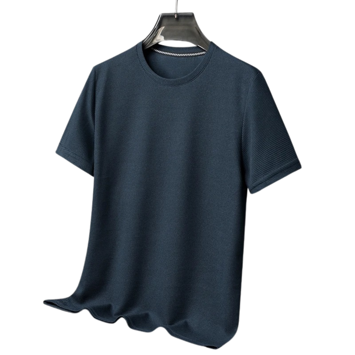 Men's Short Sleeve T-Shirt with Round Neck in Waffle Texture – Navy Blue