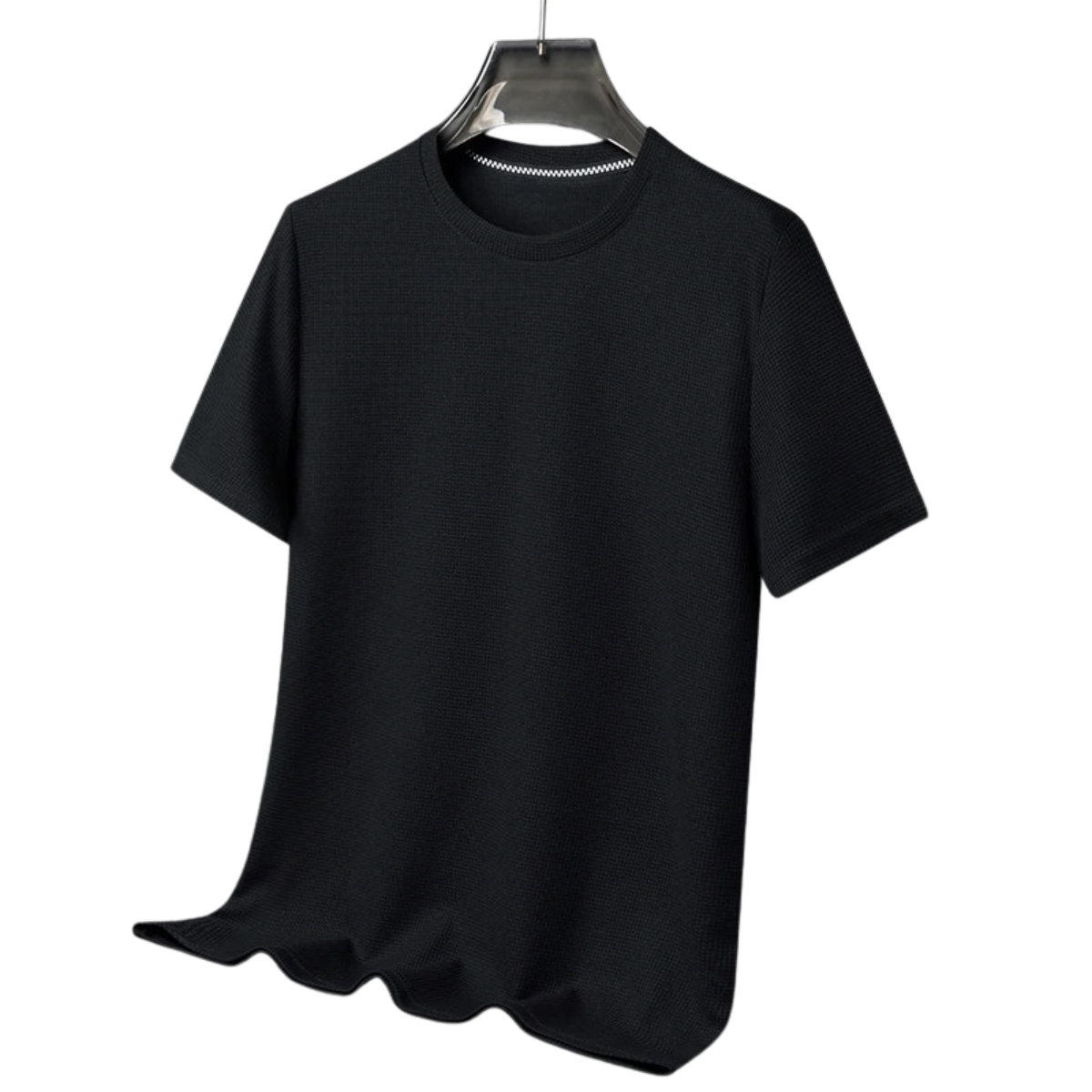 Men's Short Sleeve T-Shirt with Round Neck in Waffle Texture – Black