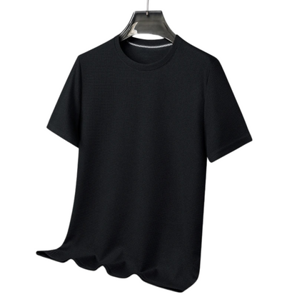 Men's Short Sleeve T-Shirt with Round Neck in Waffle Texture – Black