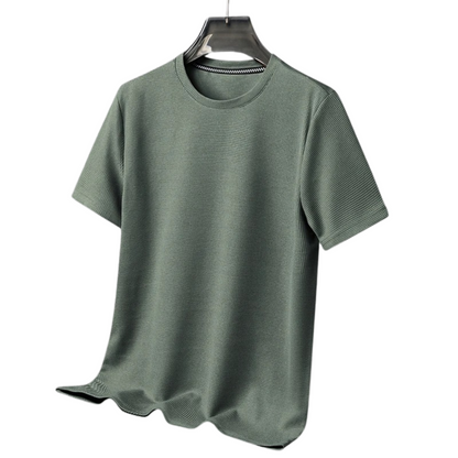 Men's Short Sleeve T-Shirt with Round Neck in Waffle Texture – Green