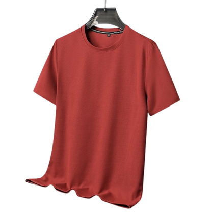 Men's Short Sleeve T-Shirt with Round Neck in Waffle Texture – Red