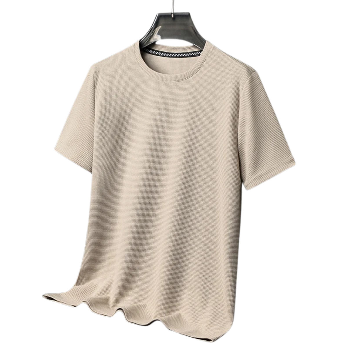 Men's Short Sleeve T-Shirt with Round Neck in Waffle Texture – Khaki