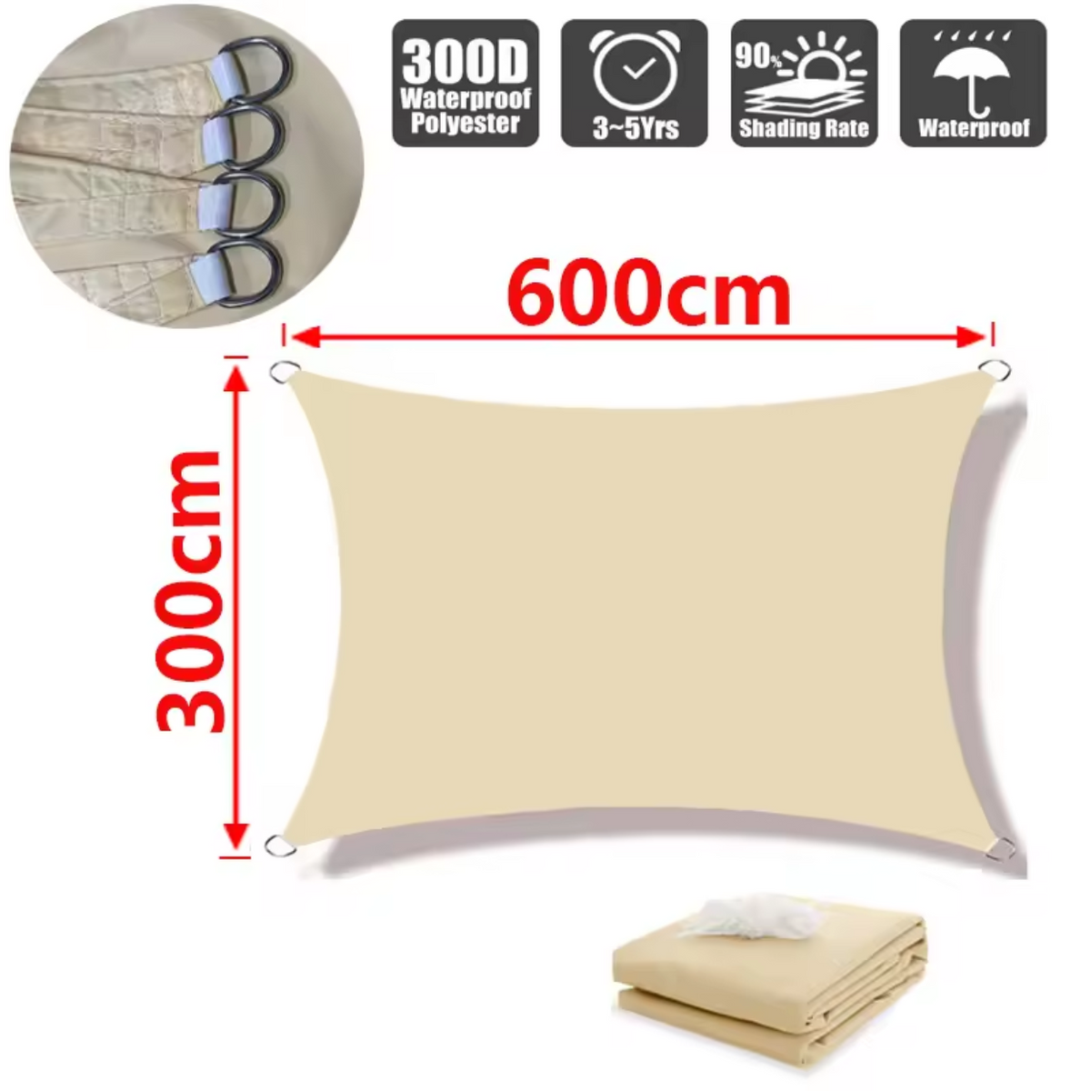 Water-Resistant Shade Sail made of Lightweight Polyester – Light brown