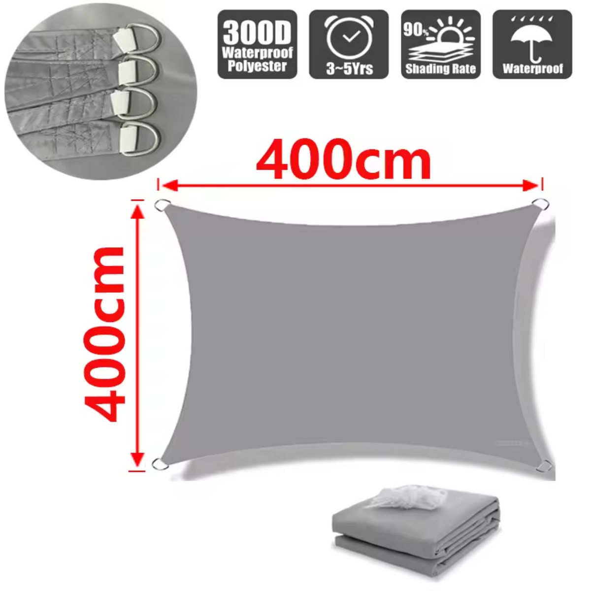 Water-Resistant Shade Sail made of Lightweight Polyester – Gray