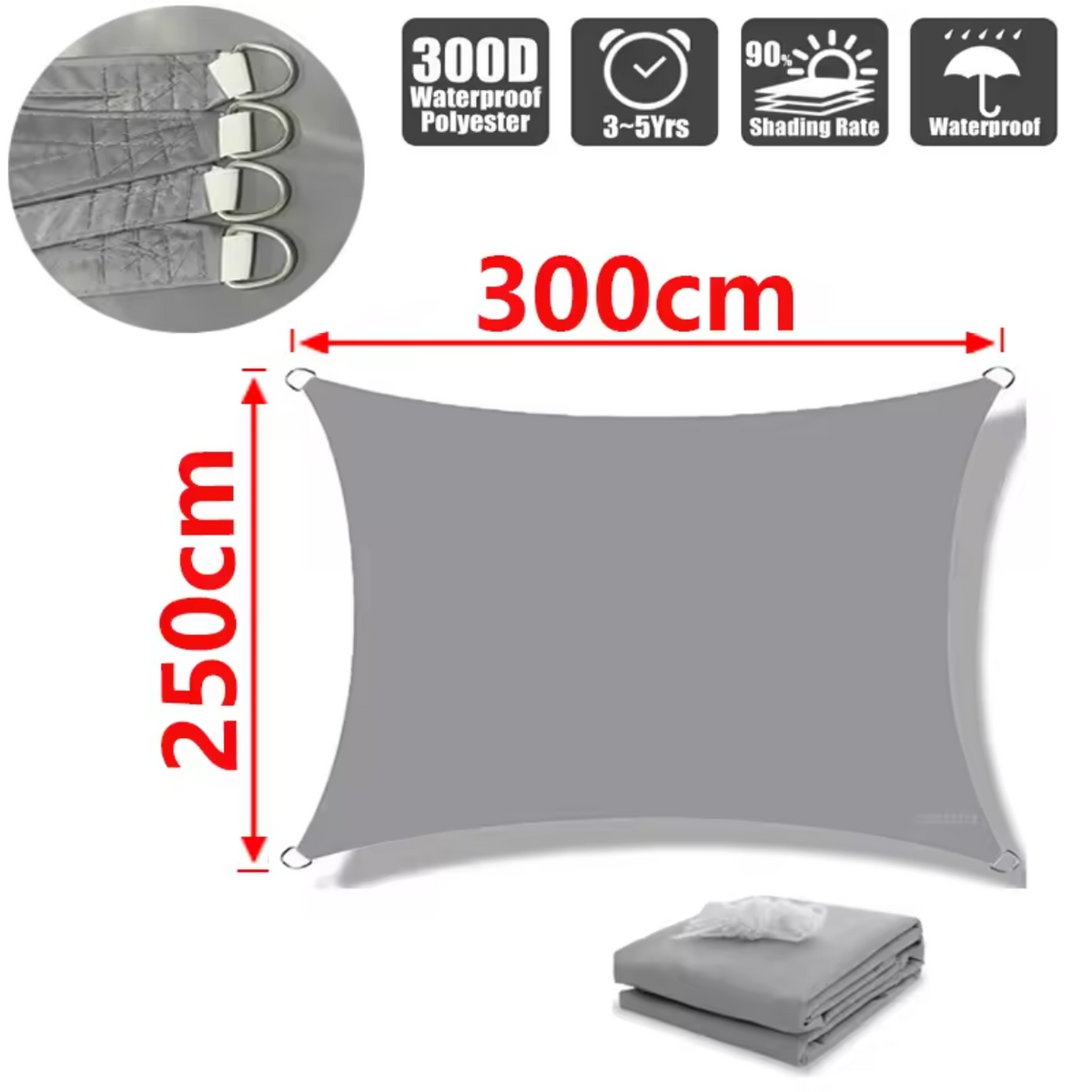 Water-Resistant Shade Sail made of Lightweight Polyester – Gray