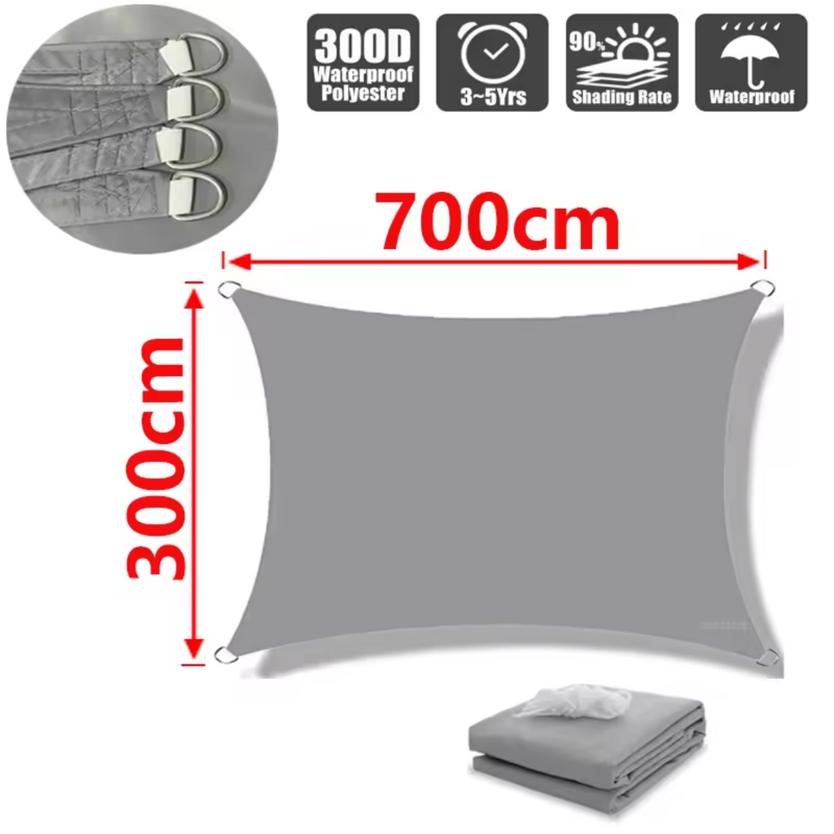Water-Resistant Shade Sail made of Lightweight Polyester – Gray