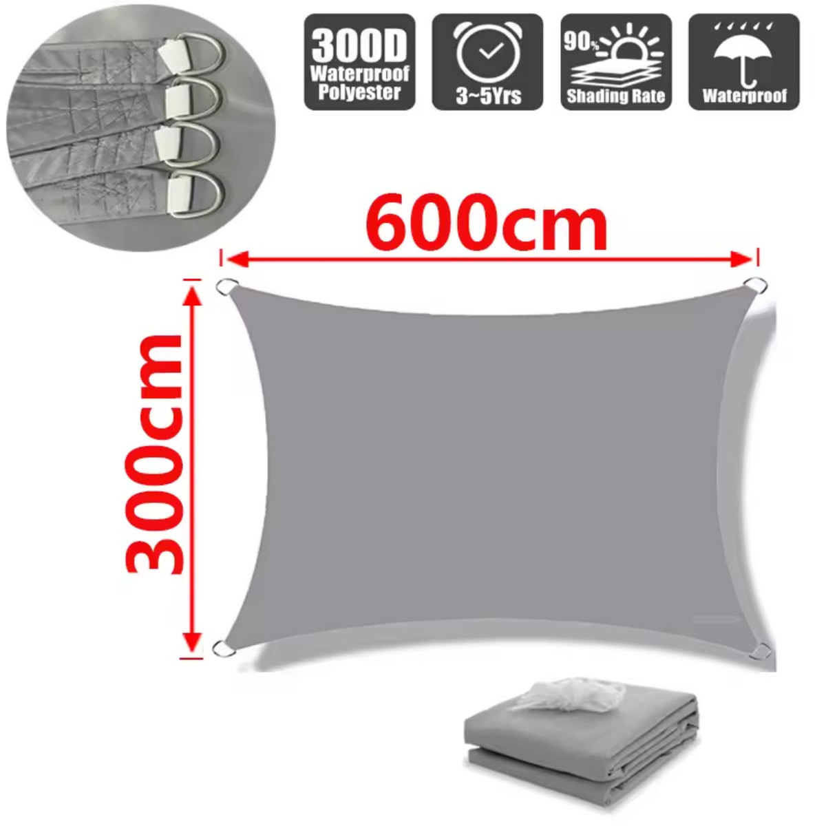 Water-Resistant Shade Sail made of Lightweight Polyester – Gray