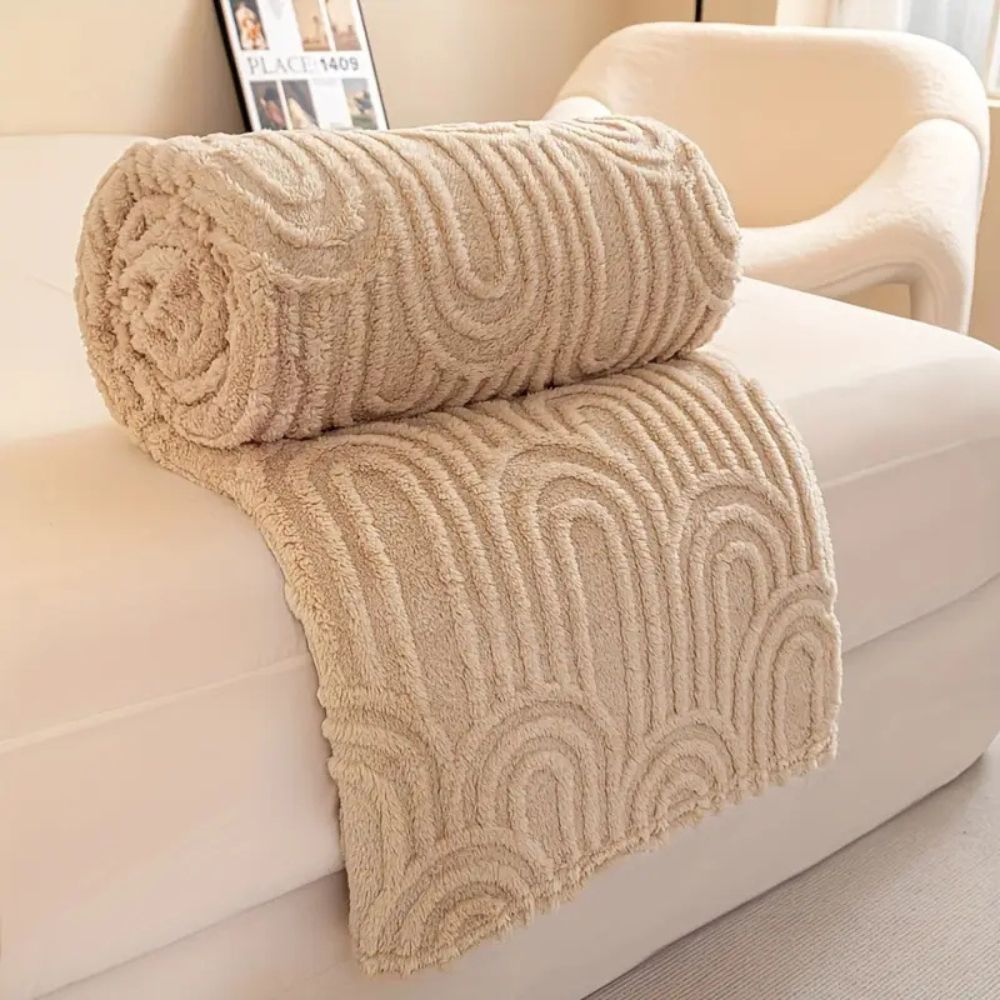 Luxe Haven Textured Throw Blanket – Sandstone Beige