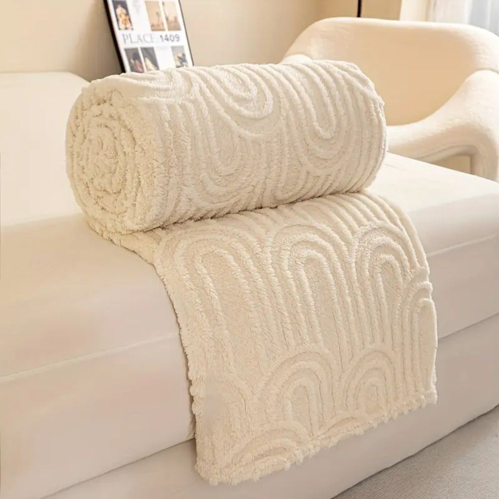 Luxe Haven Textured Throw Blanket – Ivory Cream