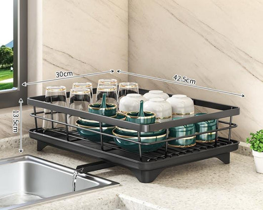 Adjustable Dish Drying Rack – Compact Kitchen Drainer for Any Size Kitchen – Black