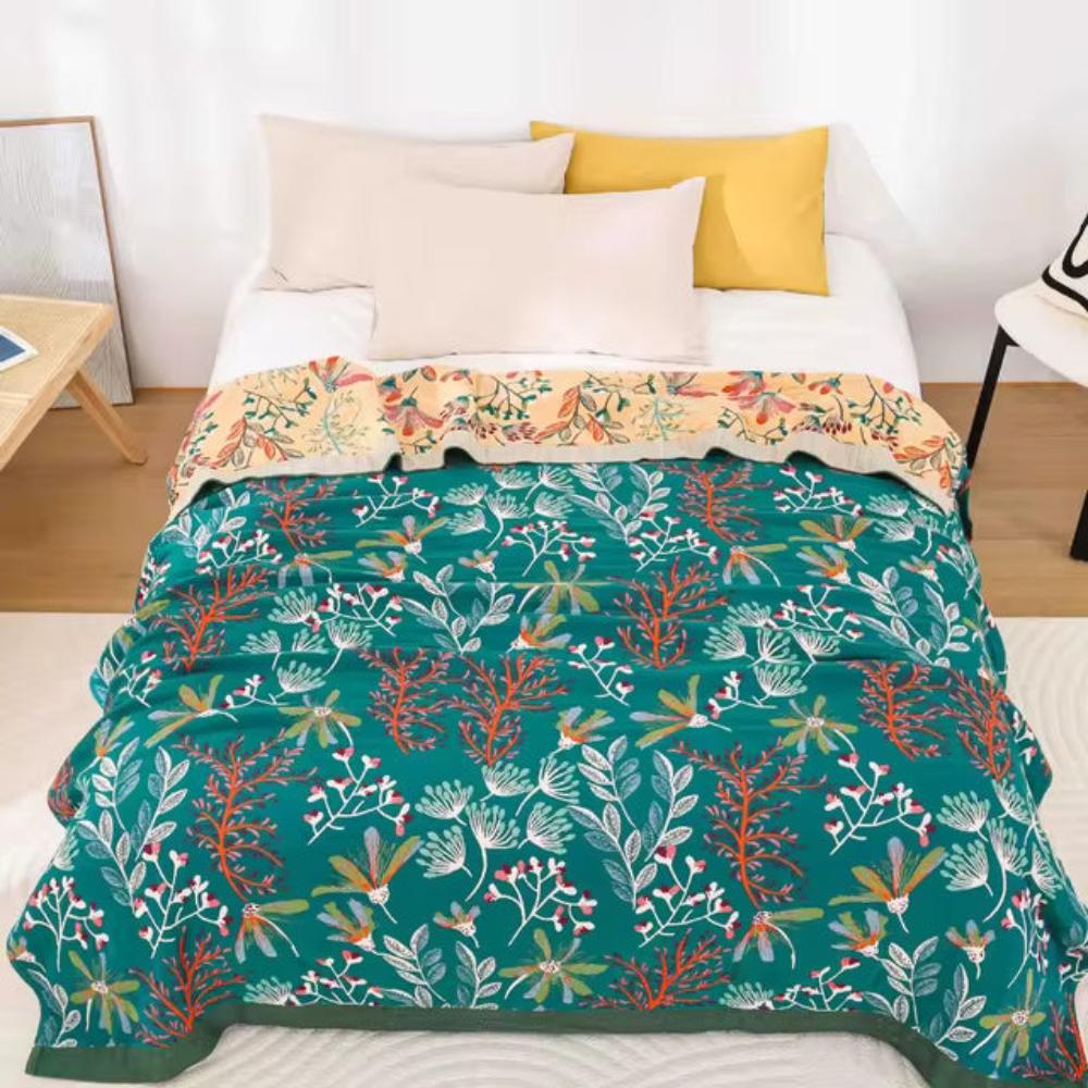 Wildflower-Themed Decorative Throw Blanket for Cozy Comfort – Green (200x230cm)