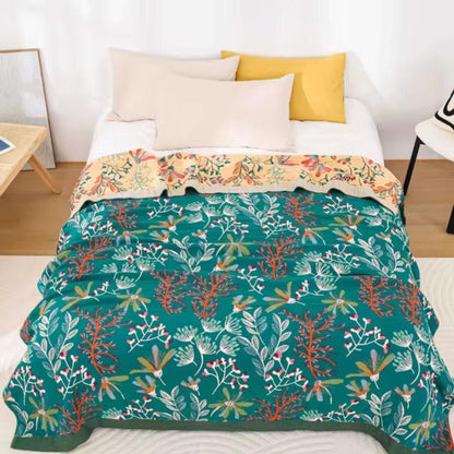 Wildflower-Themed Decorative Throw Blanket for Cozy Comfort – Green (200x230cm)
