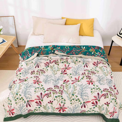 Wildflower-Themed Decorative Throw Blanket for Cozy Comfort – White (200x230cm)