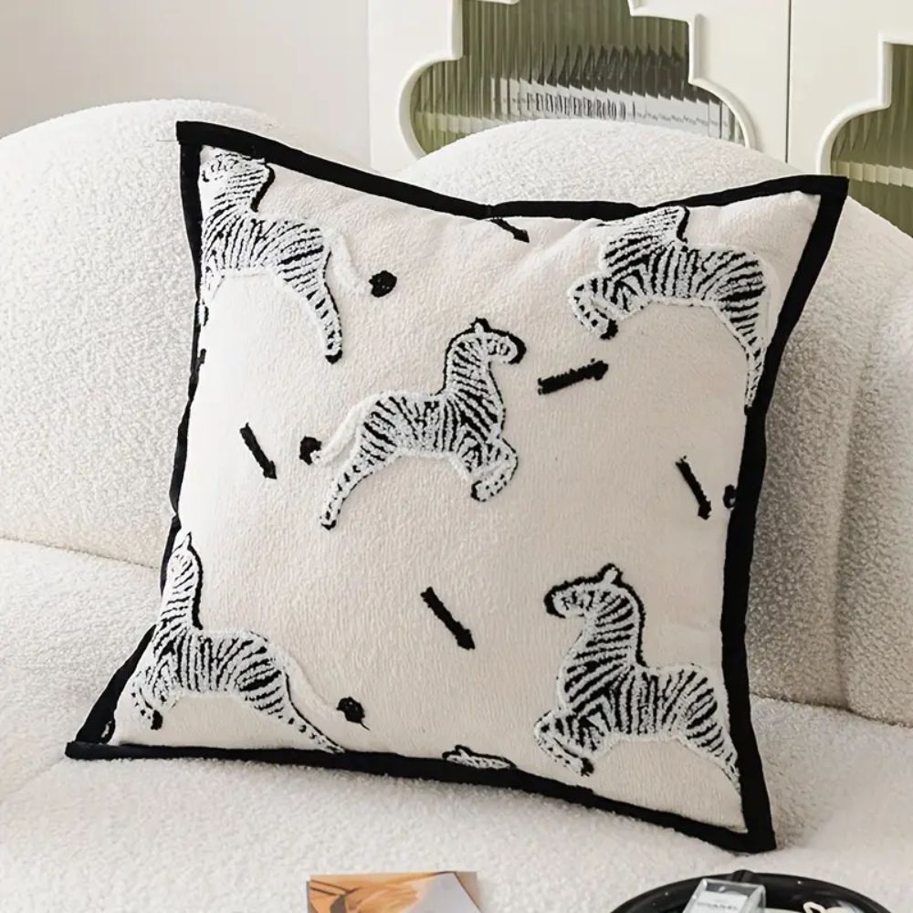 Geometric Charm Chenille Cushion Cover – Ivory Zebra