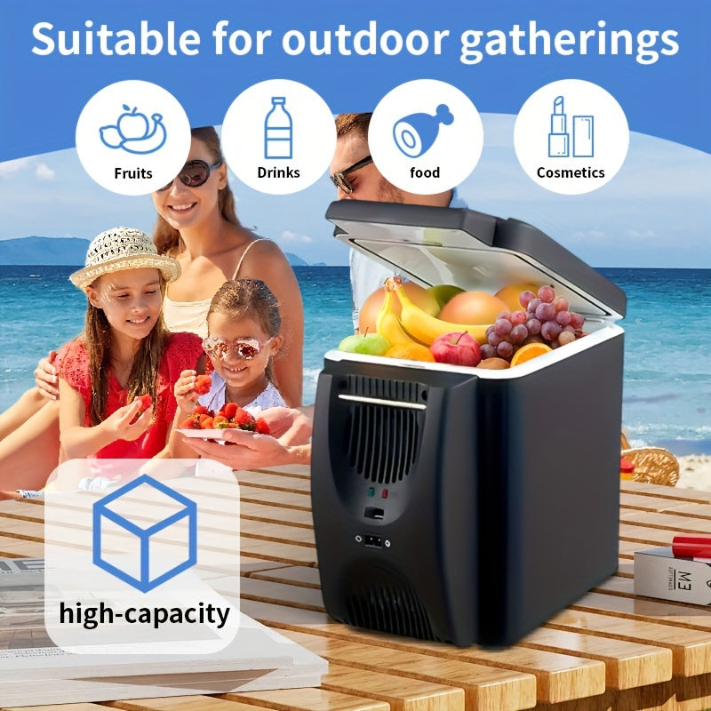6L Mini Portable Fridge for Cars – DC 12V Electric Cooler for Drinks, Seafood, and Fruits – Black