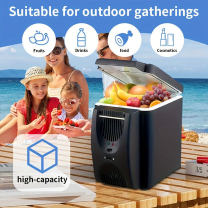 6L Mini Portable Fridge for Cars – DC 12V Electric Cooler for Drinks, Seafood, and Fruits – Black