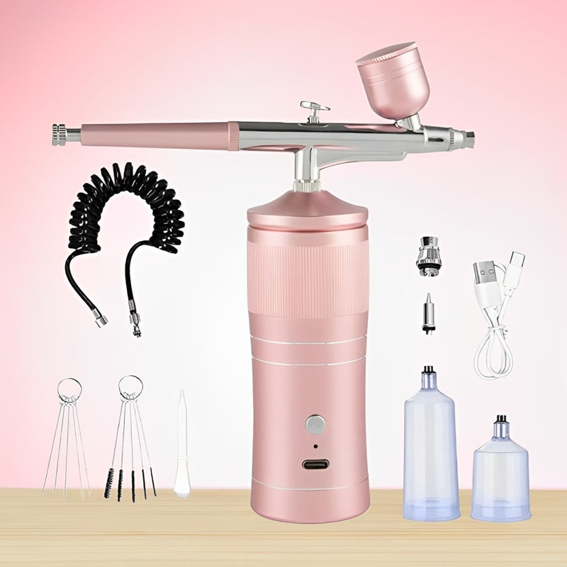 Portable Mini Airbrush Set with Compressor – Cordless Design – Pink