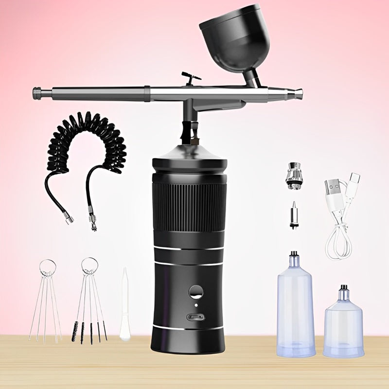 Portable Mini Airbrush Set with Compressor – Cordless Design – Black