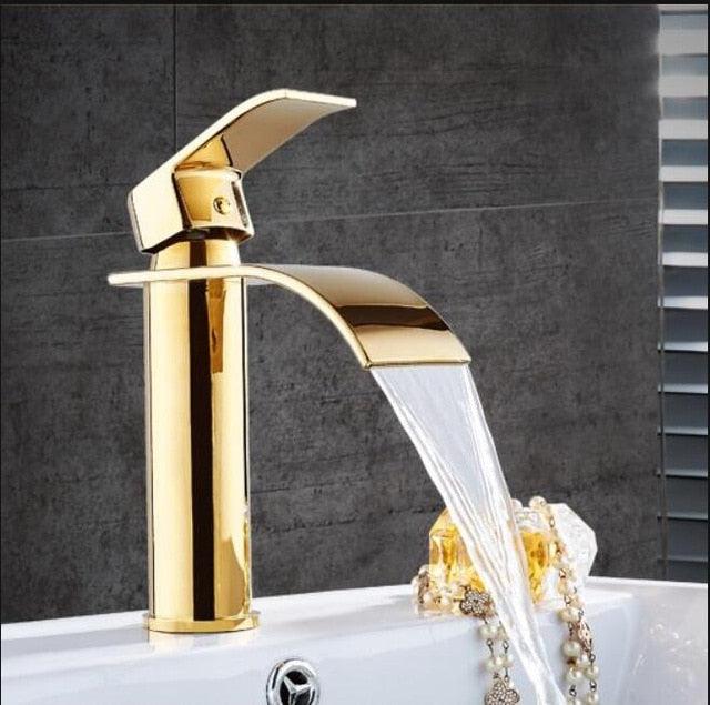 Brass Waterfall Mixer Tap for Vanity Sink Faucet – Gold Large