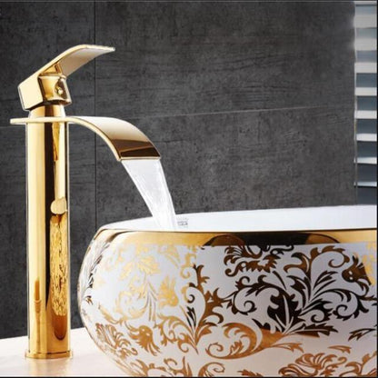 Brass Waterfall Mixer Tap for Vanity Sink Faucet – Gold Tall B