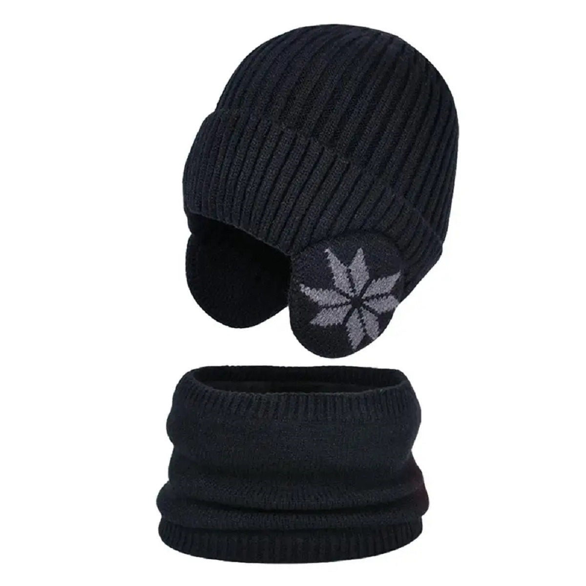 Dual Function Heated Knit Beanie and Neck Warmer – Black