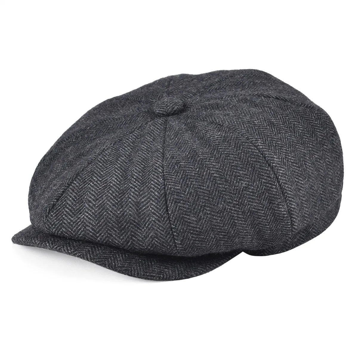 Wool Tweed Newsboy Cap in Vintage Flat Ivy Style – Black