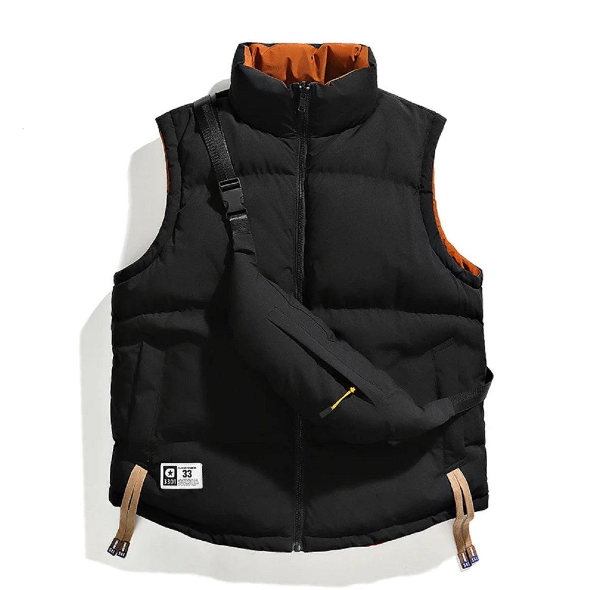 Sleeveless Winter Jacket for Men – Warm Double-Sided Vest with Backpack – Black