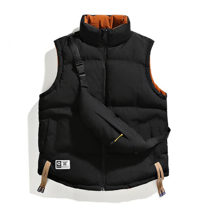 Sleeveless Winter Jacket for Men – Warm Double-Sided Vest with Backpack – Black
