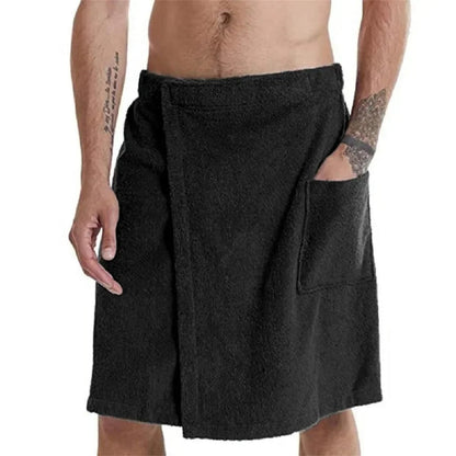 Soft Bath Towel for Men - Shower Wrap with Pocket for Spa, Gym, Beach – Black