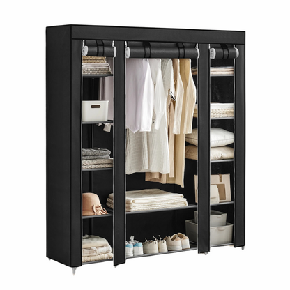 Clothes Rack with Fabric Enclosure and Storage - Portable Wardrobe – Black