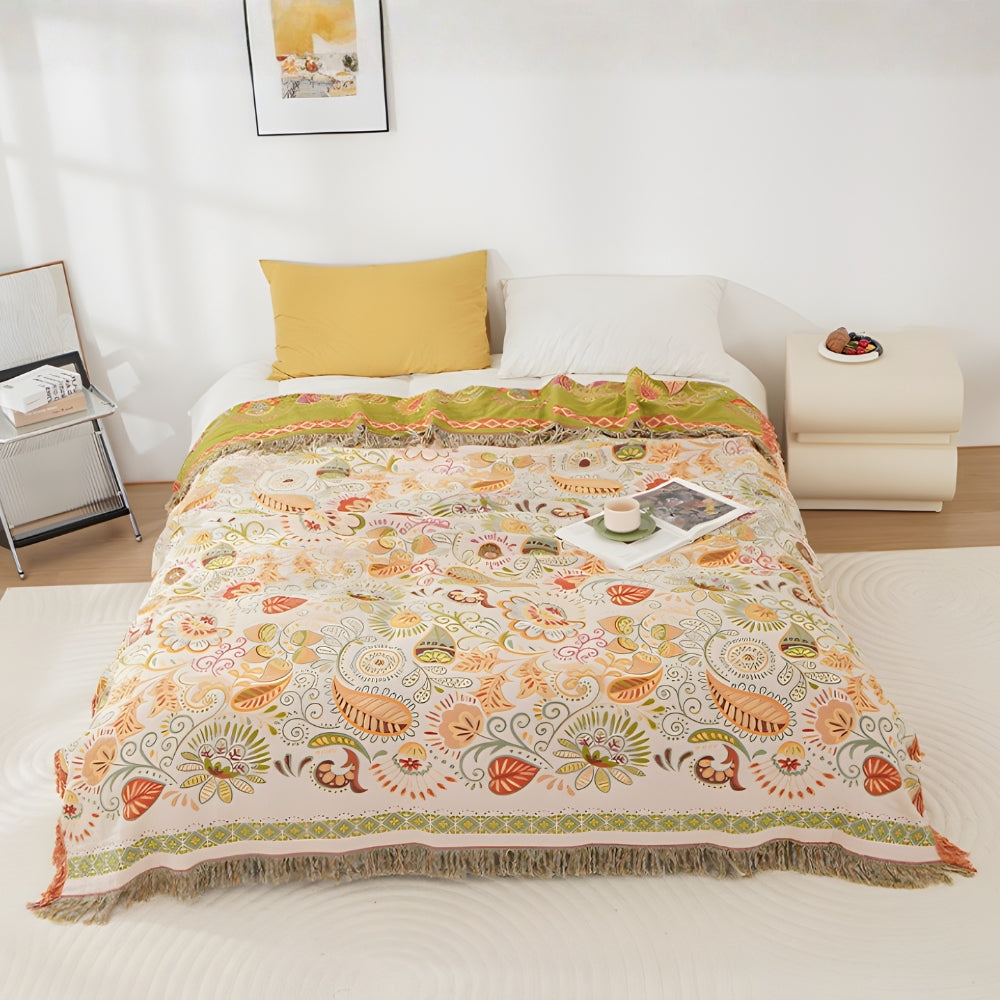 Vibrant Floral Reversible Cotton Throw Blanket – Sunny Fern