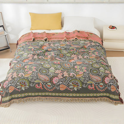 Vibrant Floral Reversible Cotton Throw Blanket – Midnight Leaf