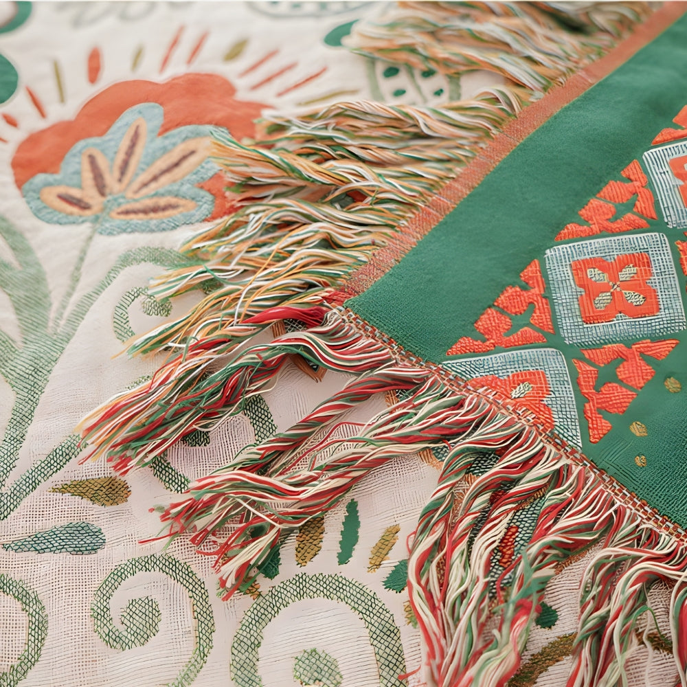 Vibrant Floral Pattern Reversible Blanket with Tassels
