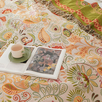 Vibrant Floral Pattern Reversible Blanket with Tassels