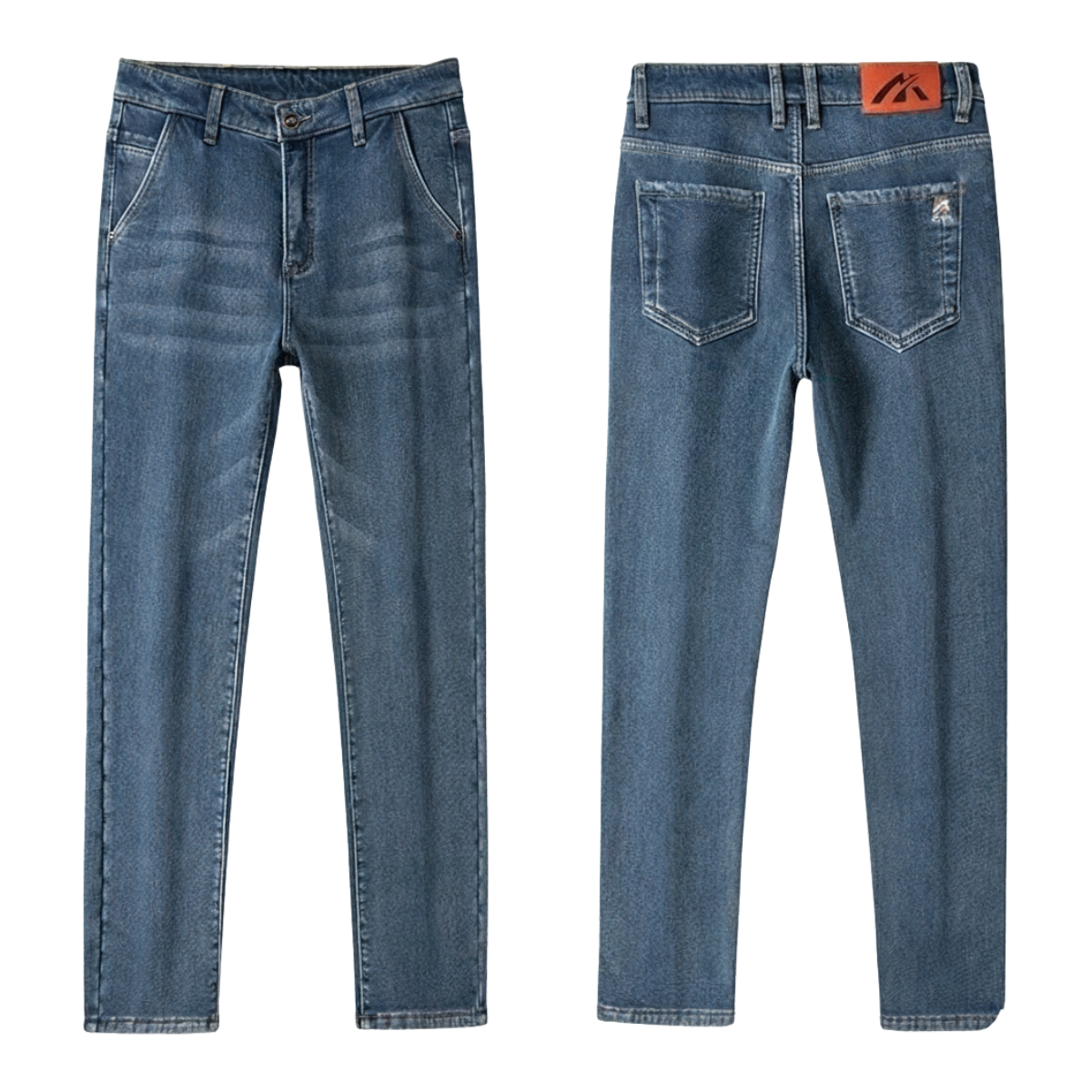 Warm Stretch Straight Denim Jeans for Men - Fleece-Lined Winter Style – Blue