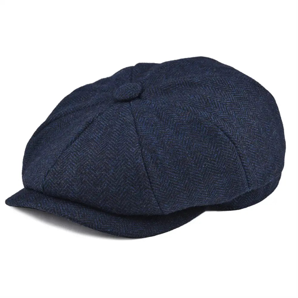 Wool Tweed Newsboy Cap in Vintage Flat Ivy Style – Blue