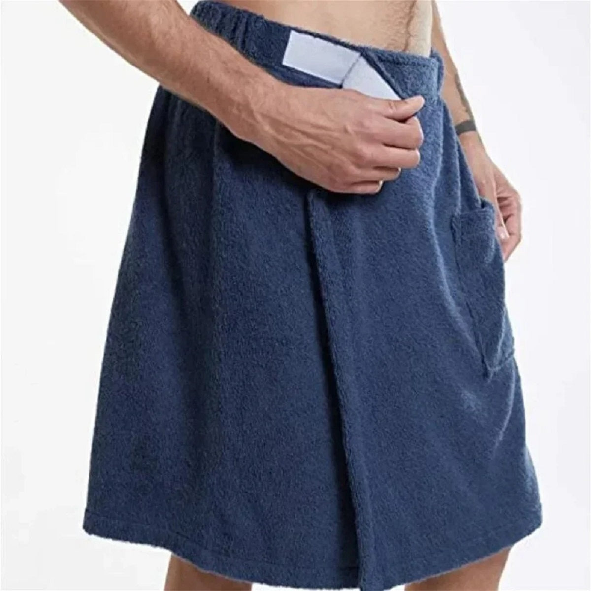 Soft Bath Towel for Men - Shower Wrap with Pocket for Spa, Gym, Beach – Blue