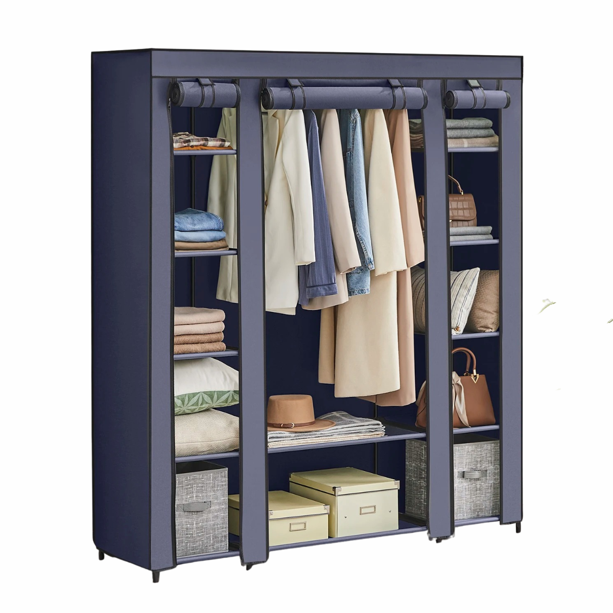 Clothes Rack with Fabric Enclosure and Storage - Portable Wardrobe – Blue