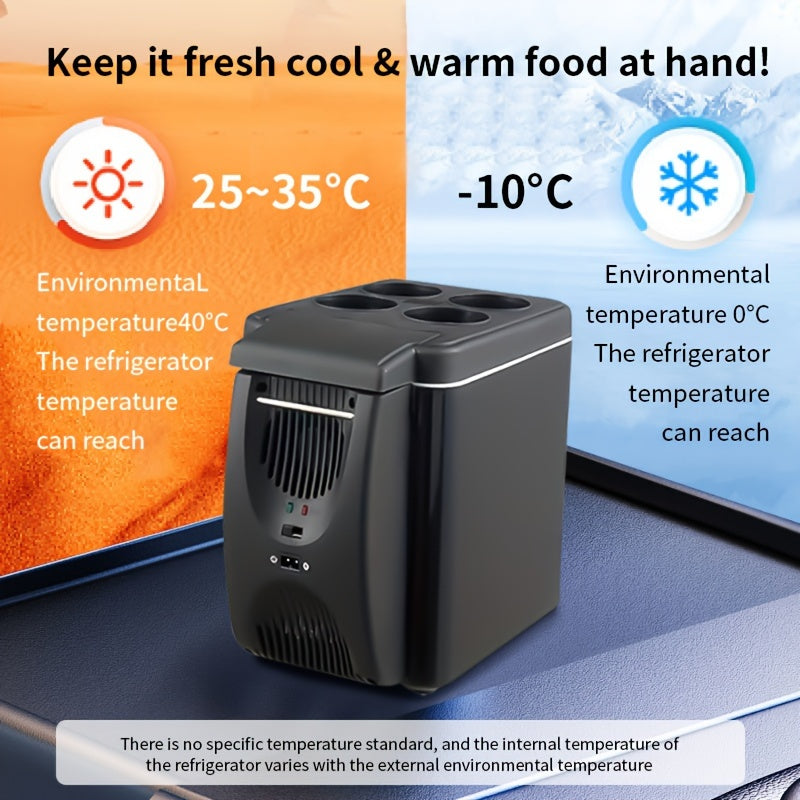 6L Mini Portable Fridge for Cars – DC 12V Electric Cooler for Drinks, Seafood, and Fruits – Black