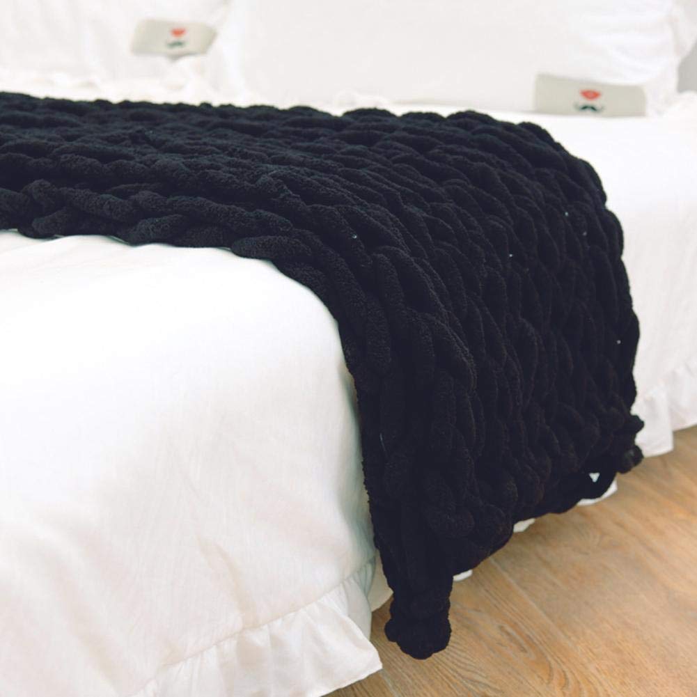 Textured Warm Throw Blanket – Chunky Knit Home Decor – Black