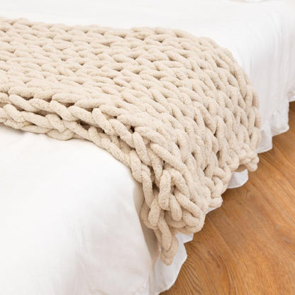 Textured Warm Throw Blanket – Chunky Knit Home Decor – Beige