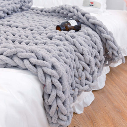 Textured Warm Throw Blanket – Chunky Knit Home Decor – Light Gray