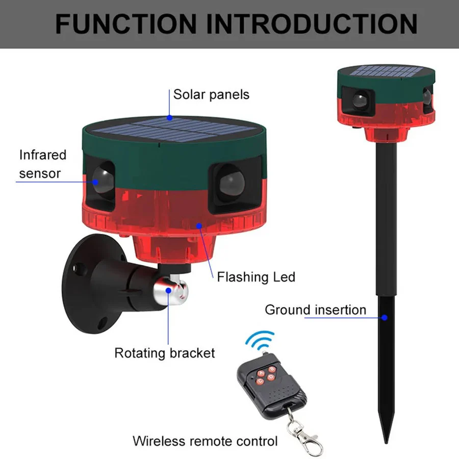360-Degree Solar Animal Repeller for Birds, Pigeons, Boars, Rabbits, and Deer