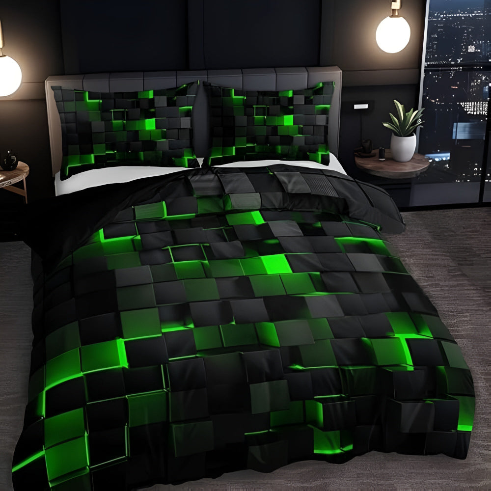 Neon Geometric Print Quilt Set for Bedroom – Stylish and Durable – Green